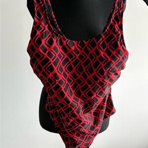Elegant Red and Black Patterned One-Piece Swimsuit